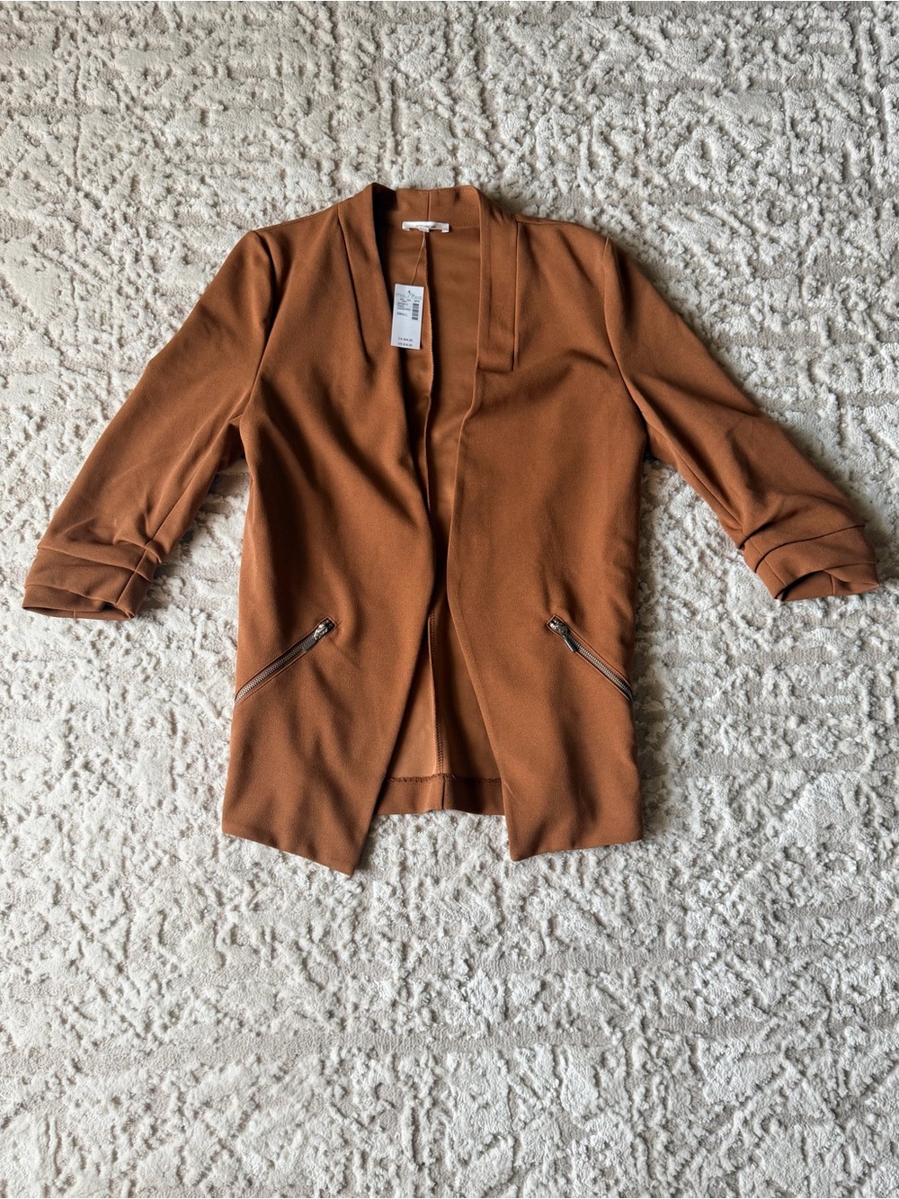 Maurices Camel-Colored Open Blazer with Zip Pockets